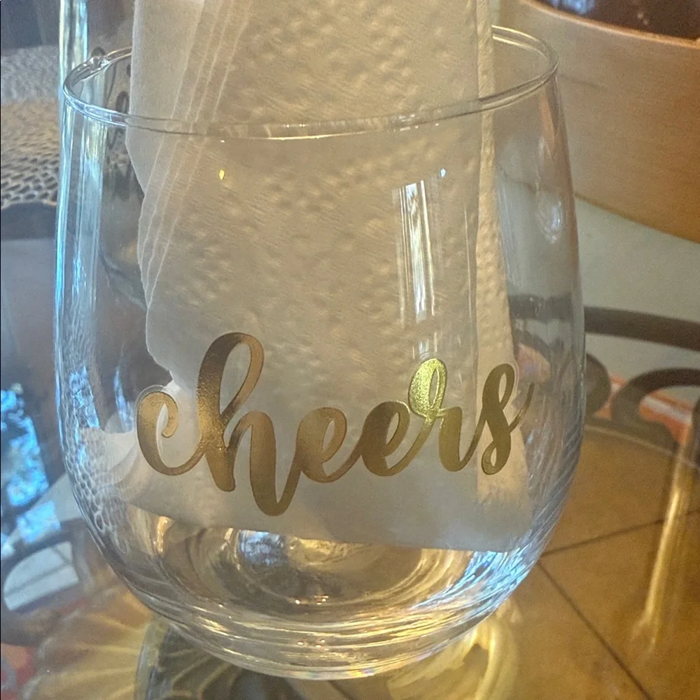 Gold Lettered Stemless Wine Glass Set